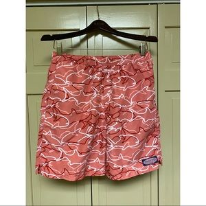 Vineyard Vines Pink Shark Print Swim Trunks
